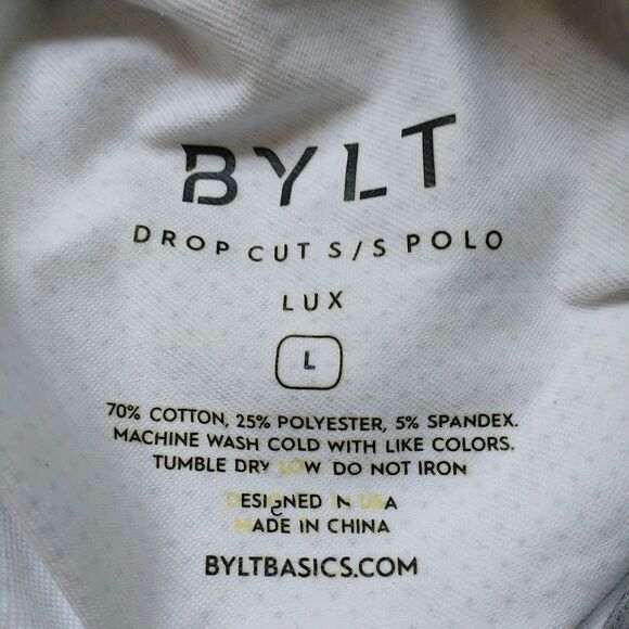 BYLT Drop Cut Short Sleeve Polo Shirt Mens L White Gray Swiss Dots Stretch - Picture 5 of 7